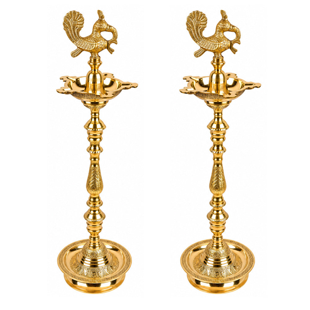 36 Inch Brass Kerala Peacock Samai Deepam Inauguration Lamp