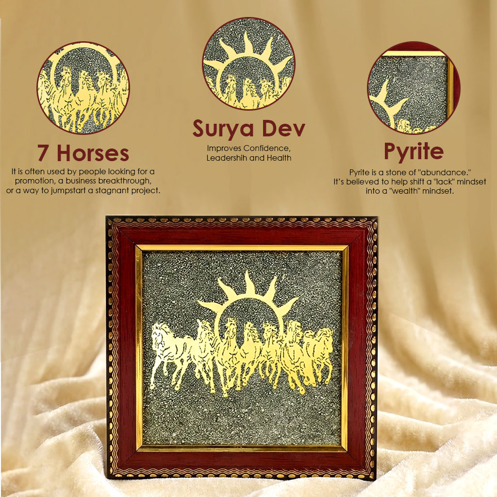 7 horses pyrite crystal frame spiritual decor for home and office
