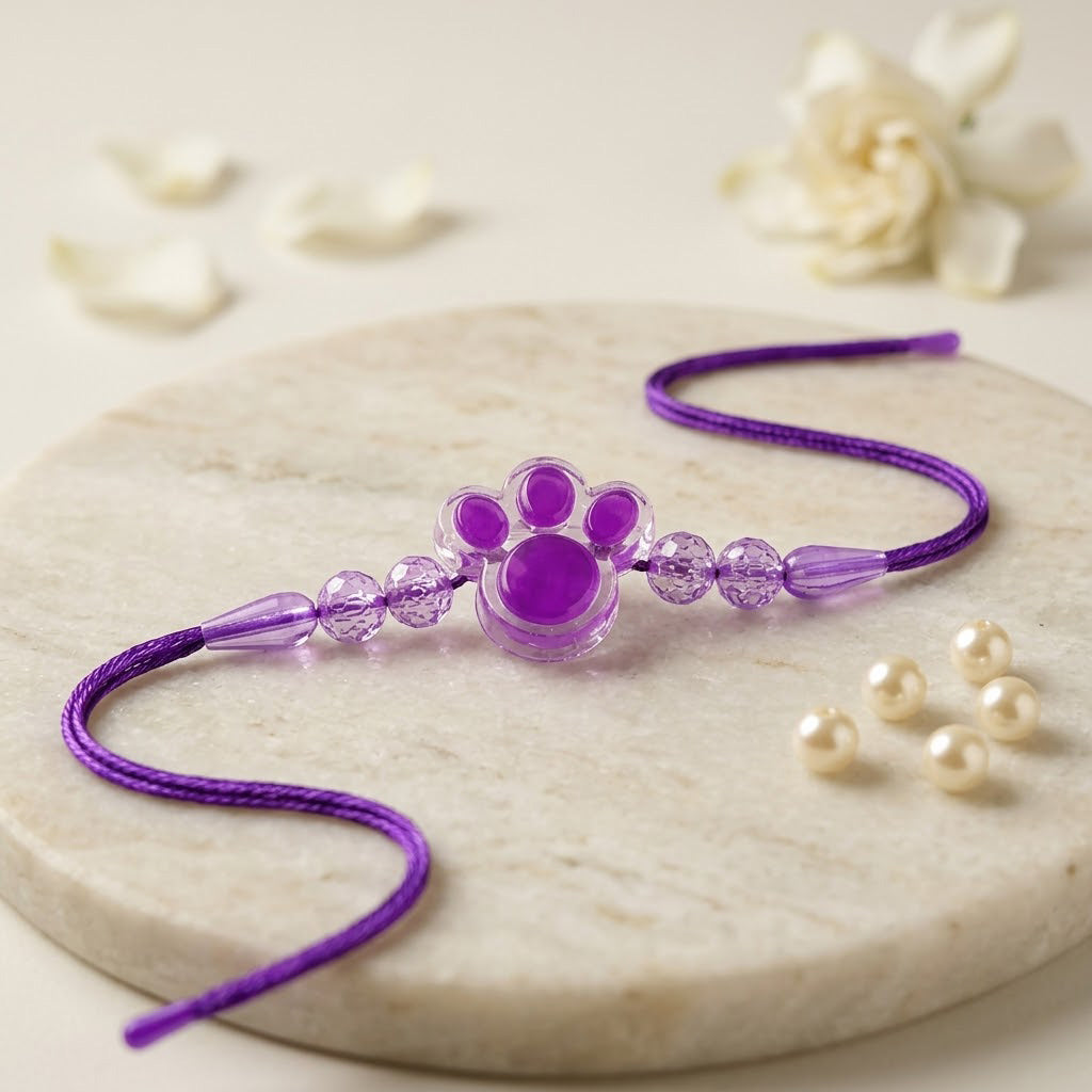 Cute Purple Paw Print Animal Theme Kids Rakhi