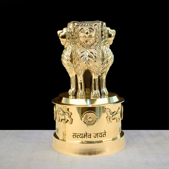 3 Inch Brass Ashoka Pillar – Miniature Indian Art Sculpture for Display Showpiece with Intricate Detailing – Ideal for Home & Office Décor, Cultural Gifting, and Traditional Displays | India’s Largest Brass Idols Brand – www.satvikstore.in