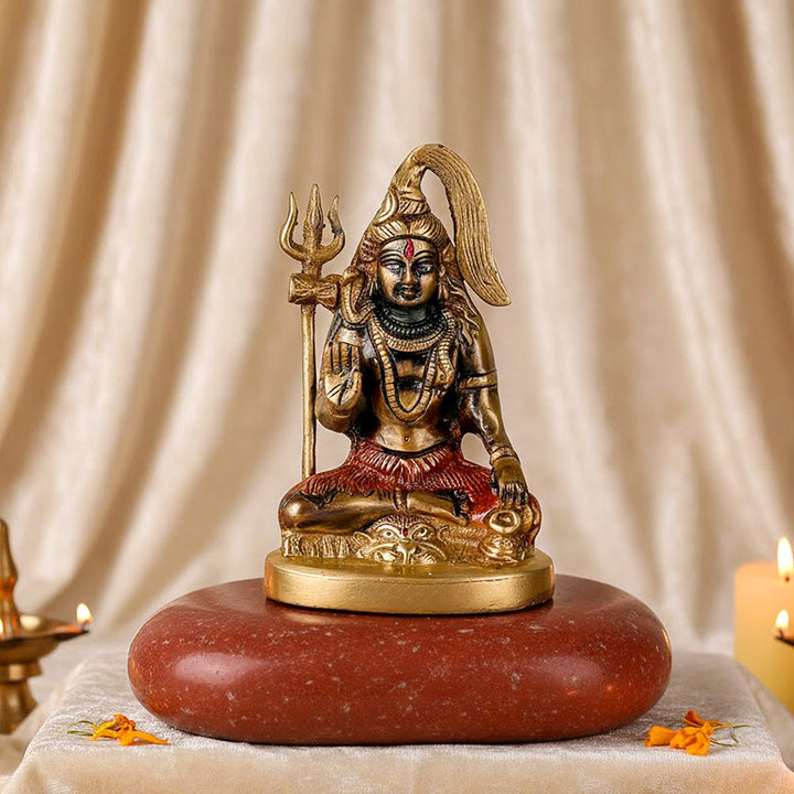 3 Inch Brass Shiv Idol with intricate detailing, representing Lord Shiva – perfect for pooja room, home temple, or as a spiritual gift for devotees. No.1 Brass Idol Store www.satvikstore.in 