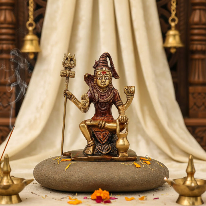  Inch Brass Shiv Ji/Bholenath Idol intricately handcrafted, symbolizing Lord Shiva’s divine presence and blessings—ideal for worship, home decor, and spiritual purposes. No.1 Brass Idol Store www.satvikstore.in 
