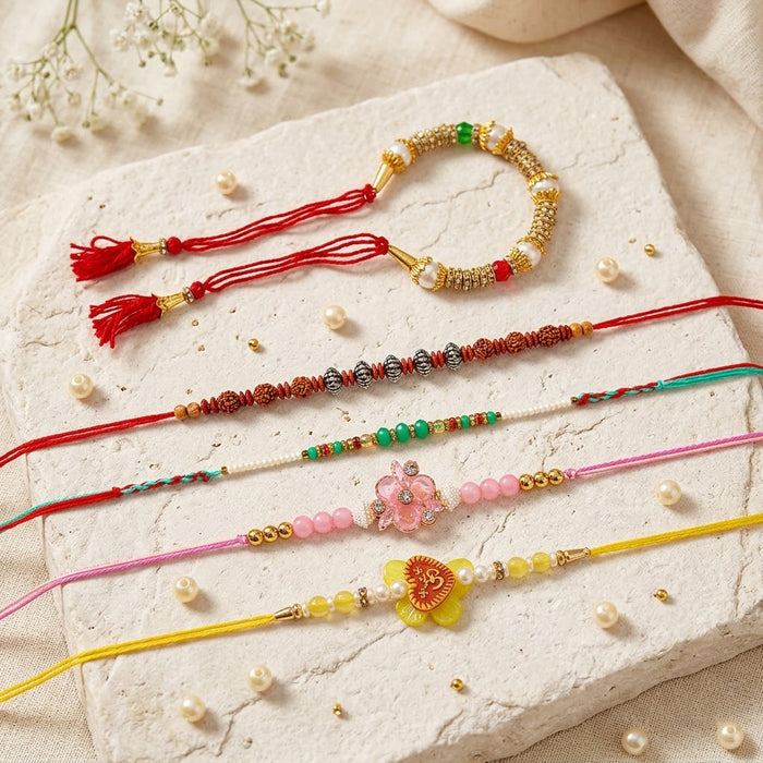 Stunning Family Beads Rakhi Combo (Set of 5)