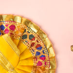 Size - 1 Laddu Gopal Yellow Dress with Golden Pleated Border