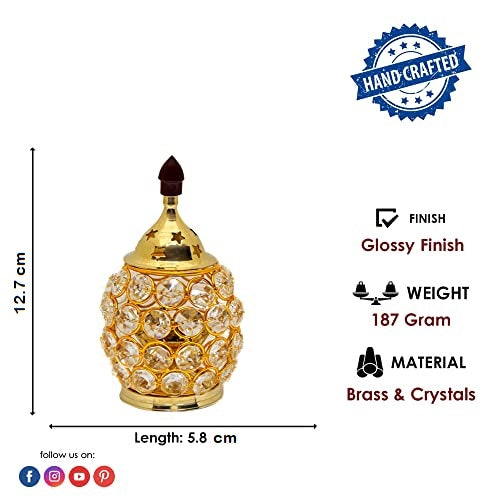 Pure Brass Oval Shape Crystal Glass Chimney Diya