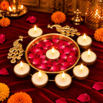 Decorative Brass Peacock Flower Urli with Tea Light
