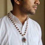 5 Mukhi Rudraksha Mala with Silver-Toned Sumeru Pendant