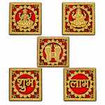 Ornate Square Golden Shubh Labh and Divine Symbols Sticker
