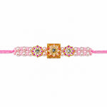 Pink Pearl Double Line Floral Meenakari Designer Rakhi