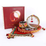 11 Pc Vibrant Red Radha Krishna Designer Karwa Chauth Thali Set
