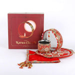 11 Pc Elegant Red Embroidery Karwa Chauth Thali Set