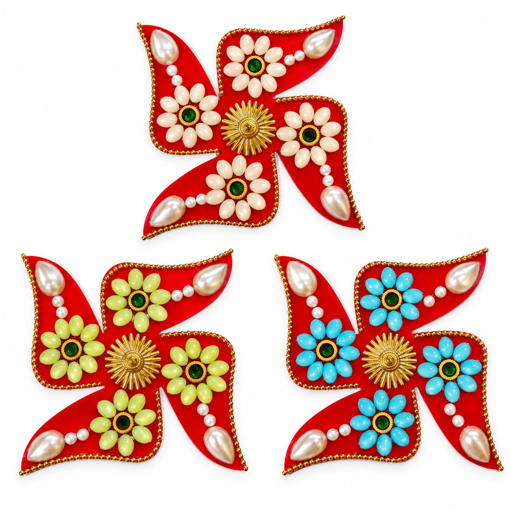 Traditional Auspicious Multi-Color Flower Swastik Wall Stickers
