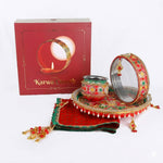 11 Pc Stunning Red Embroidery Karwa Chauth Thali Set
