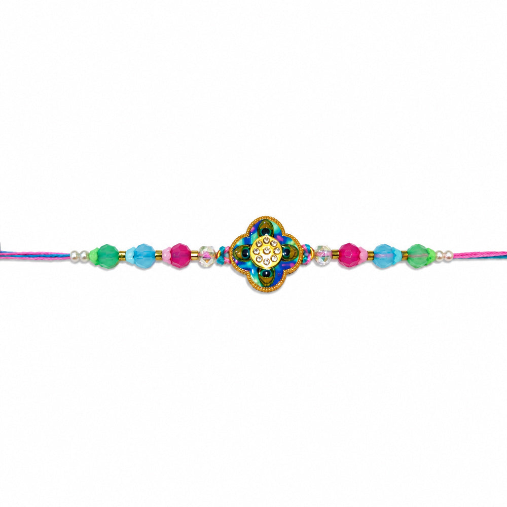 Handcrafted Peacock Feather Motif Meenakari Design Rakhi