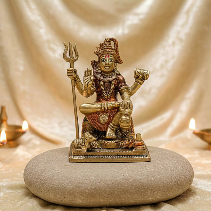 4 Inch Elegant Lord Shiva Sculpture – Finely Detailed Brass Idol of Mahadev in a Serene Pose, Perfect for Home Temple, Spiritual Decor, and Daily Worship. No.1 Brass Idol Store www.satvikstore.in 