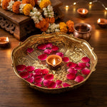 9.5 Inch Antique Floral Embossed Decorative Brass Urli