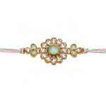 Kundan Studded Floral Medallion Mint Green Accent Rakhi