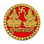 Round Gold & Red Laxmi Ganesha Shubh Deepawali Door Sticker