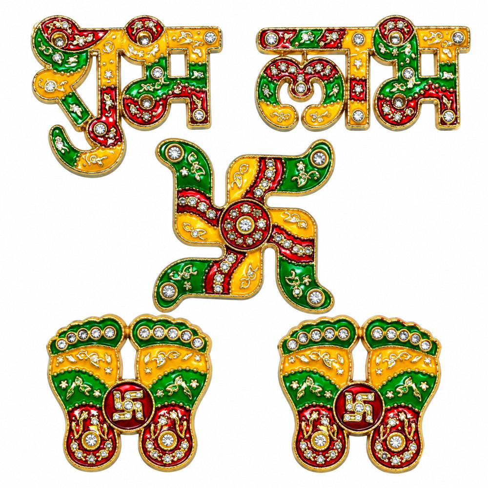 Enamel Work Shubh Labh and Charan Paduka Door Stickers