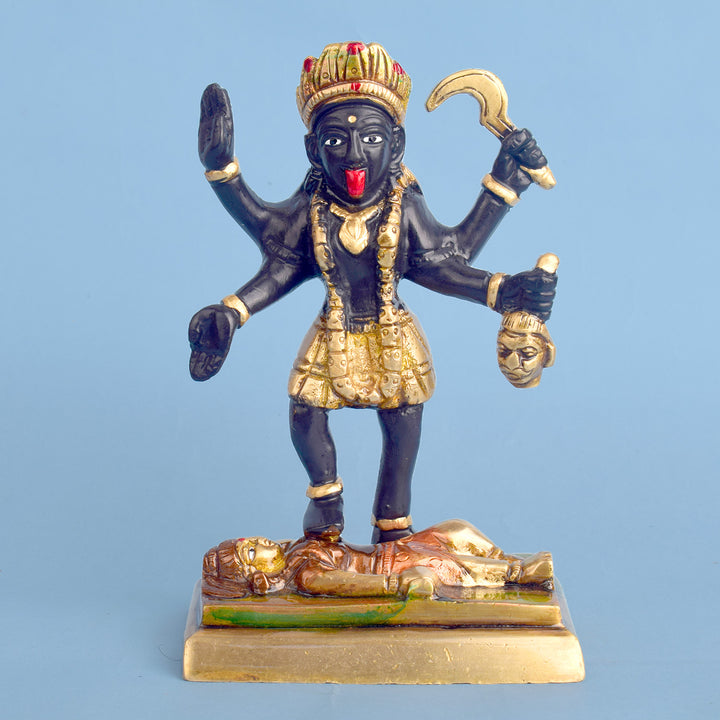 5.9 Inch Brass Kali Mata Sculpture Brass Statue featuring intricate detailing, perfect for spiritual home decor, temple worship, and devotional gifting. India’s Largest Brass Idols Brand - www.satvikstore.in.