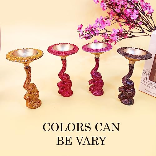 Multicolor Elephant Diya Metal Table Dia Laxmi Candle Tea Light Holder (Pack of 4)