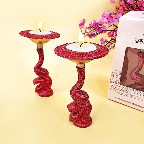 Multicolor Elephant Diya Metal Table Dia Laxmi Candle Tea Light Holder (Pack of 4)