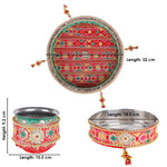 11 Pc Stunning Red Embroidery Karwa Chauth Thali Set