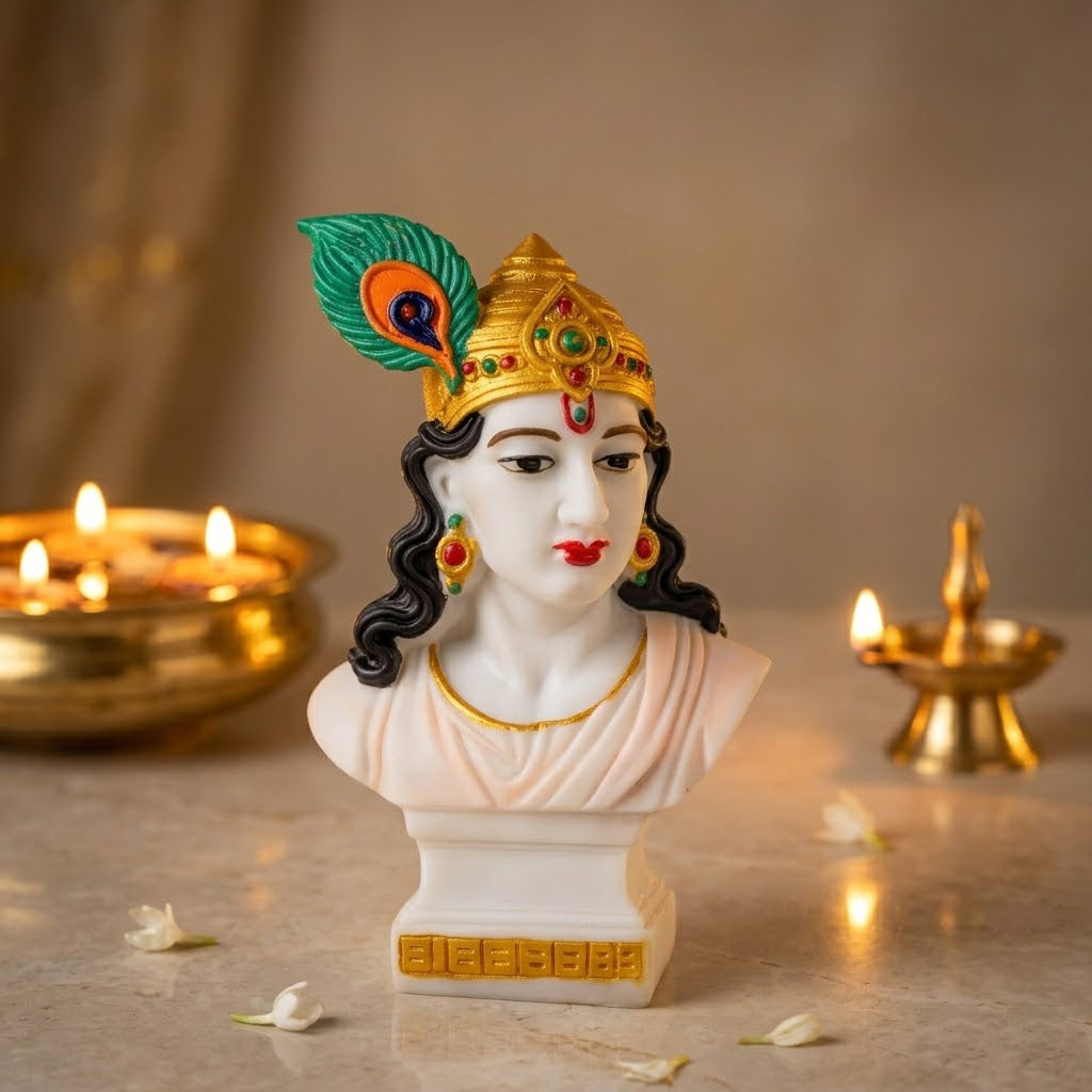 Premium Hand Painted Marble Dust Krishna Bust Statue
