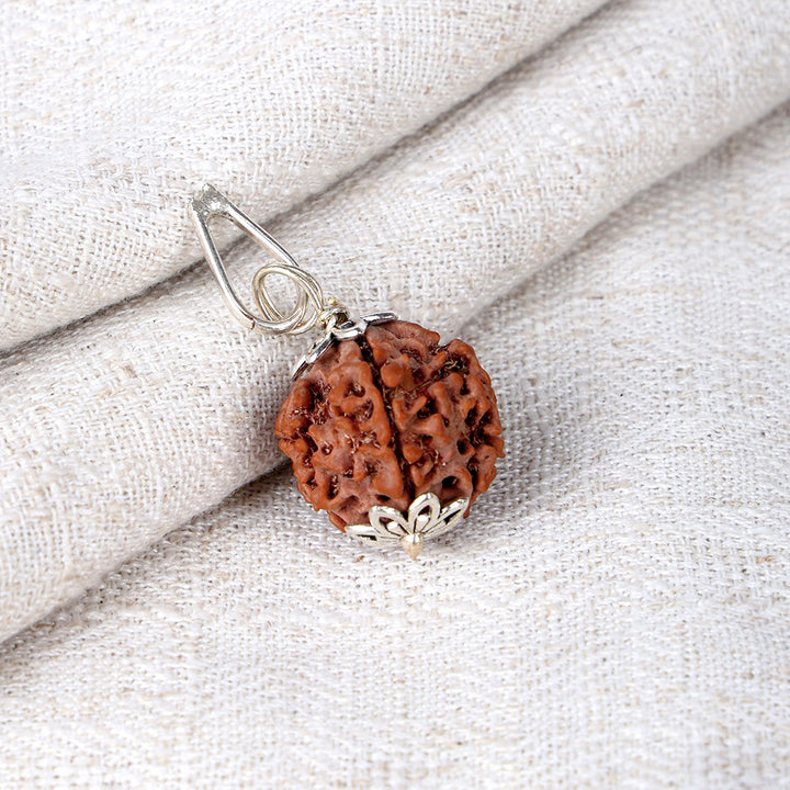 5 Mukhi Rudraksha Pendant with Designed Silver Cap and Hook for Spiritual Protection, Peace, and Positive Energy. India’s Largest Pooja Accessories Brand – www.satvikstore.in
