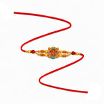 Sacred Om Center Golden Beaded Red Thread Rakhi