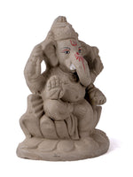 6 Inch Natural Eco Friendly Ganesha Idol Seated on Lotus Base