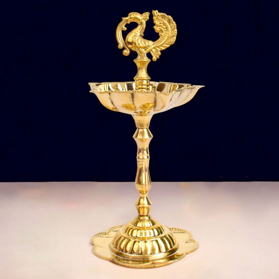 6.5–7 Inch Peacock Kerala Flower Stand Brass Diya