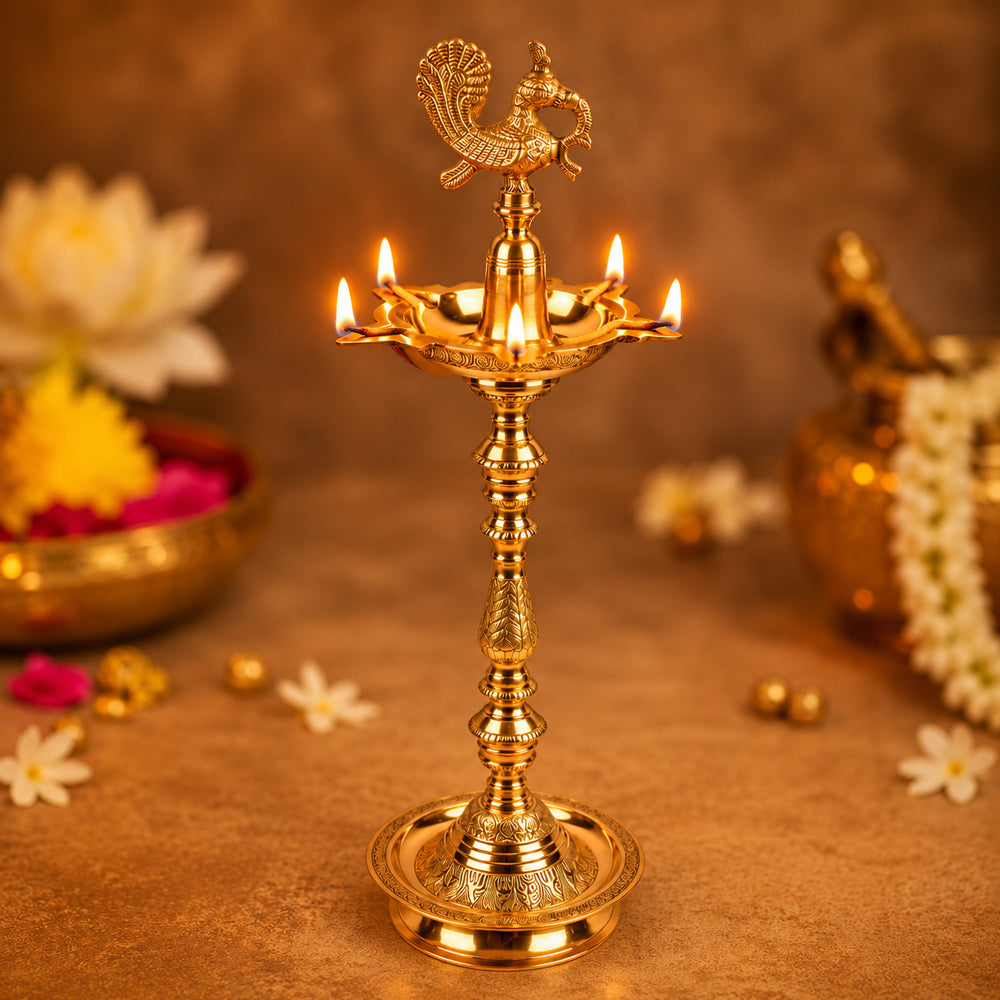 36 Inch Brass Kerala Peacock Samai Deepam Inauguration Lamp