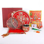 11 Pc Elegant Red Embroidery Karwa Chauth Thali Set