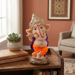 Premium Hand-Painted Playing Flute Resin Ganpati Statue