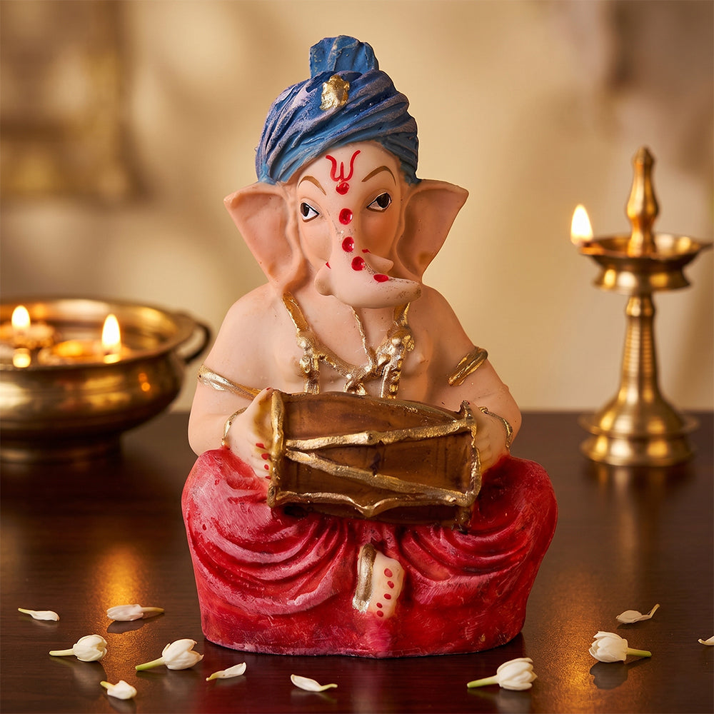 Hand-Painted Blue Turban Resin Ganesh Statue