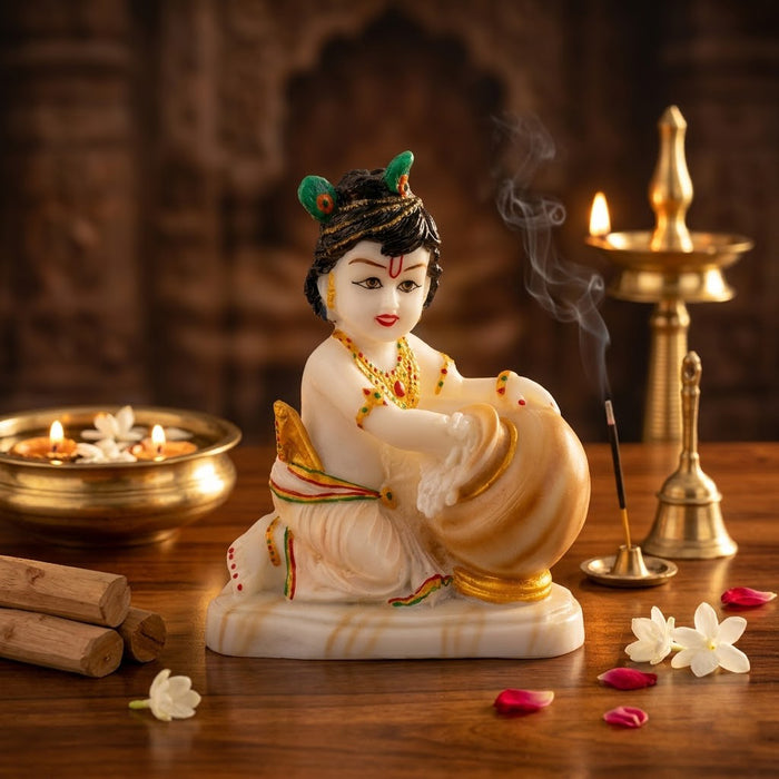 Premium Marble Dust Makhan Chor Laddu Gopal Statue