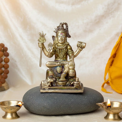 6 Inch Brass Shiv Statue – Elegant and Intricately Crafted Sculpture of Lord Shiva in a Calm and Majestic Form, Ideal for Home Temple, Pooja, and Spiritual Decor. No.1 Brass Idol Store www.satvikstore.in