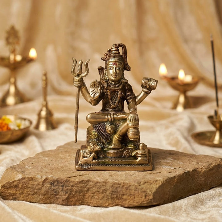 6 Inch Premium Brass Shiv Idol – Finely Crafted Statue of Lord Shiva Depicting Serenity and Power, Ideal for Home Temple, Meditation Space, and Spiritual Decor. No.1 Brass Idol Store www.satvikstore.in 