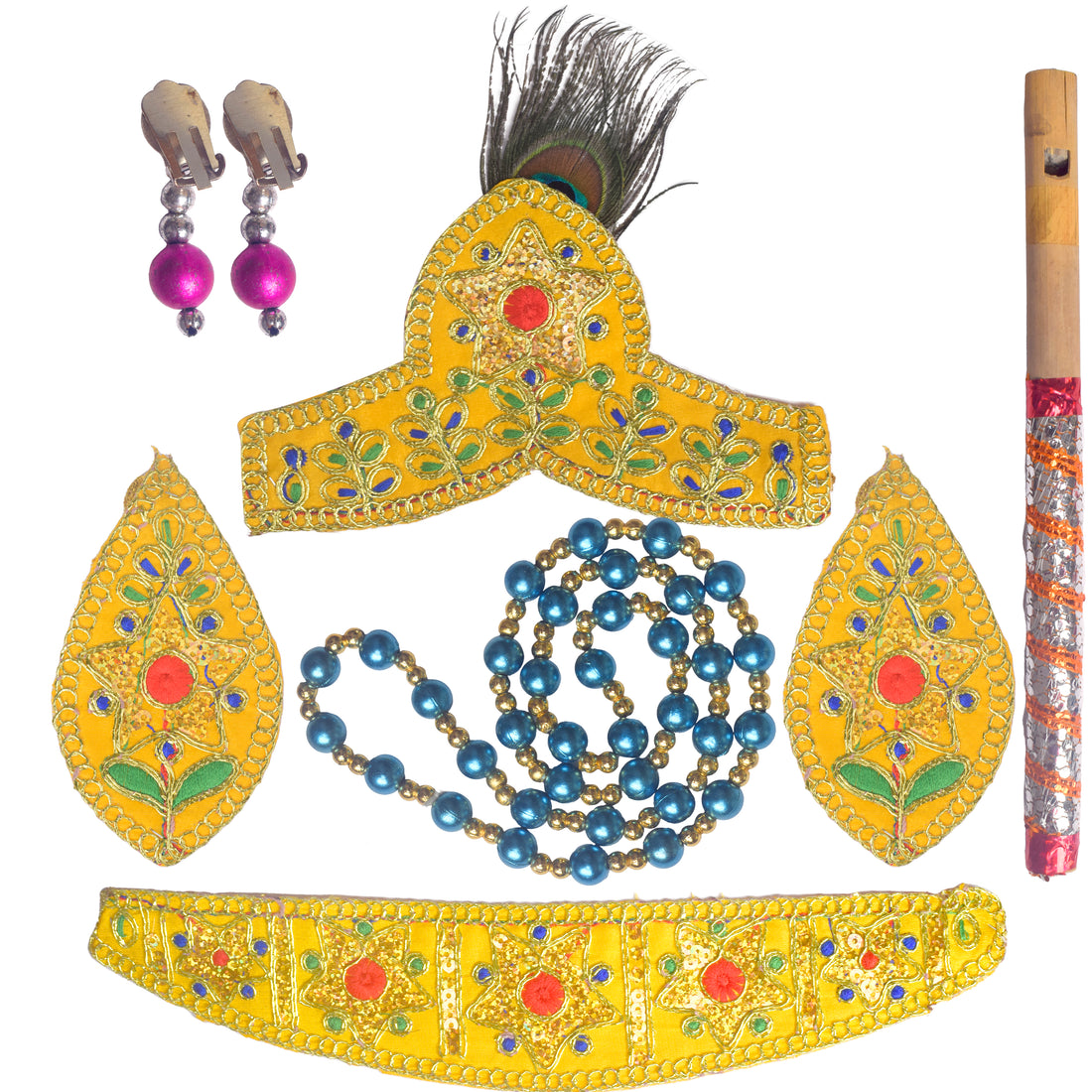 Kids Krishna Jewellery & Shringar Yellow Accessories Set