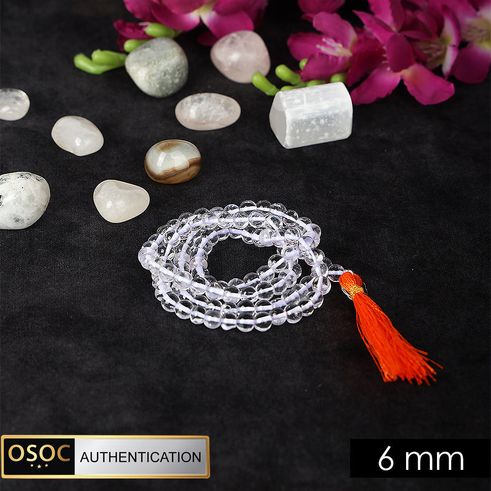 6mm Sphatik Clear Quartz 108 Beads Jaap Mala for Meditation and Healing. 6mm Sphatik Clear Quartz 108 Beads Jaap Mala for Meditation and Healing