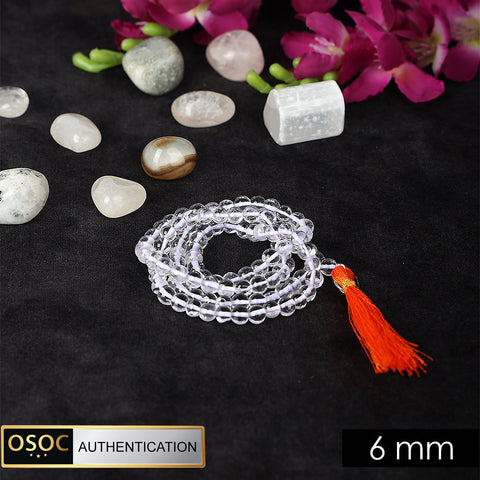 6mm Sphatik Clear Quartz 108 Beads Jaap Mala for Meditation and Healing. 6mm Sphatik Clear Quartz 108 Beads Jaap Mala for Meditation and Healing