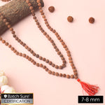 7-8mm 5 Mukhi White Knotted Rudraksha Mala with natural brown beads neatly hand-knotted for daily Jaap, meditation, and spiritual rituals. India’s Premium Jap Mala Store - www.satvikstore.in