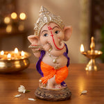 Premium Hand-Painted Playing Flute Resin Ganpati Statue