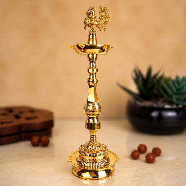 23 Inch 1 Step Brass Embossed Peacock Kerala Stand Diya