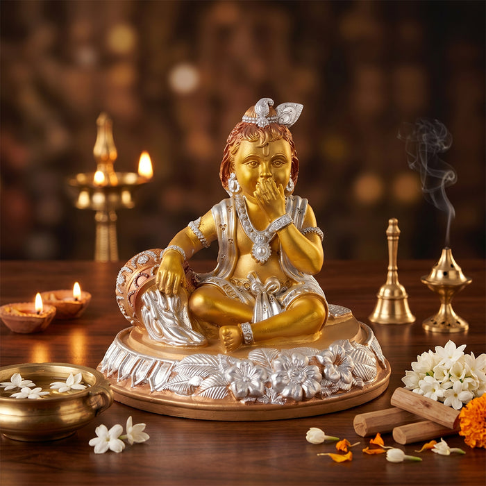 Premium Silver & Gold Laddu Gopal Resin Statue