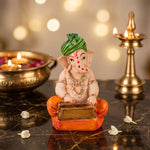 Playing Harmonium Hand-Painted Sitting Ganpati Statue
