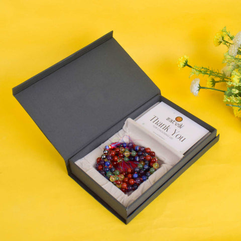 7 Chakra Hakik Mala with 108 Beads – Colorful Spiritual Healing Mala for Energy Balancing, Meditation, and Chakra Alignment. India’s Premium Hakik Jap Mala Store-www.satvikstore.in