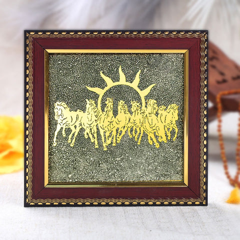 7 horses raw pyrite crystal frame for wealth and vastu benefits. India’s Largest Puja Accessories Brand- www.satvikstore.in