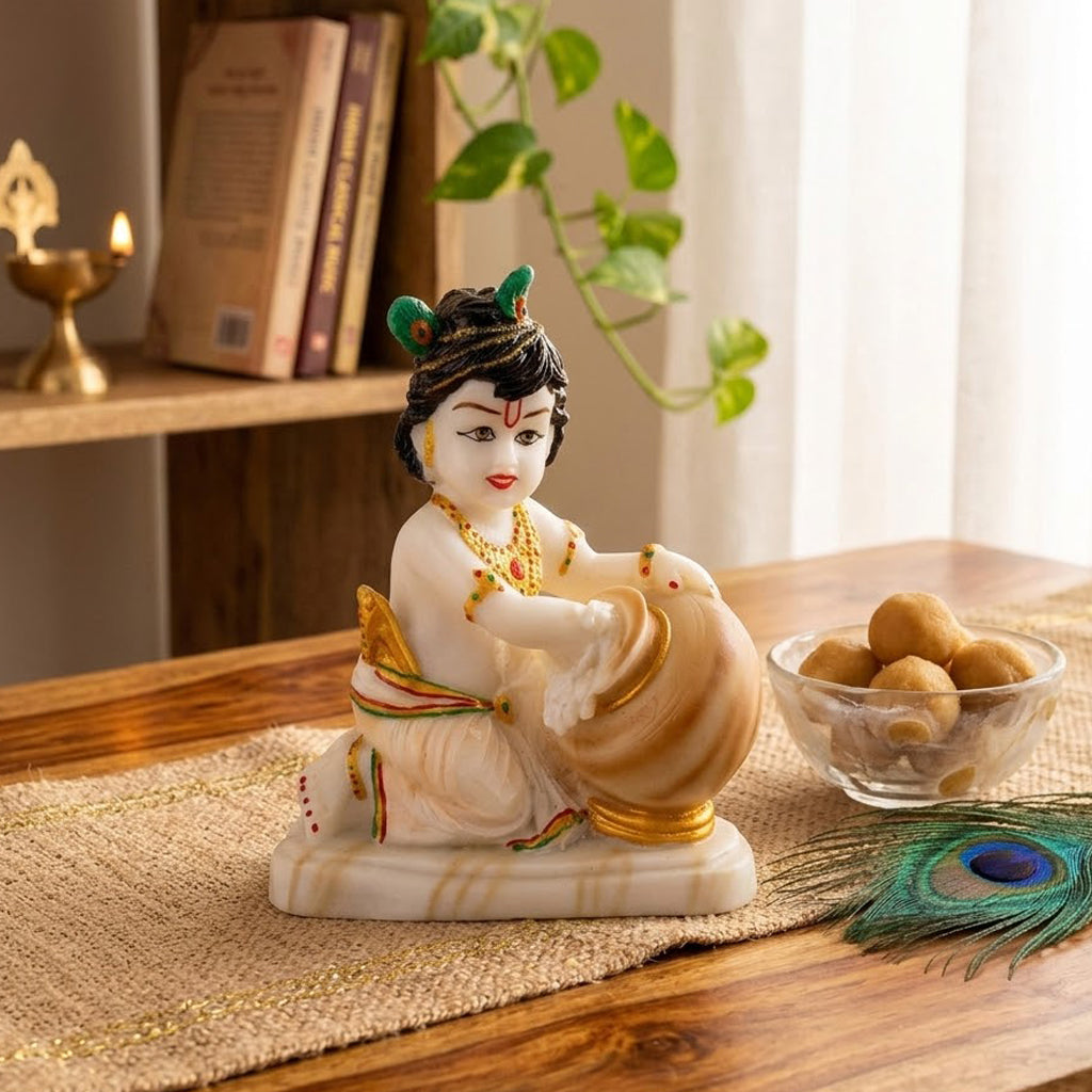Premium Marble Dust Makhan Chor Laddu Gopal Statue